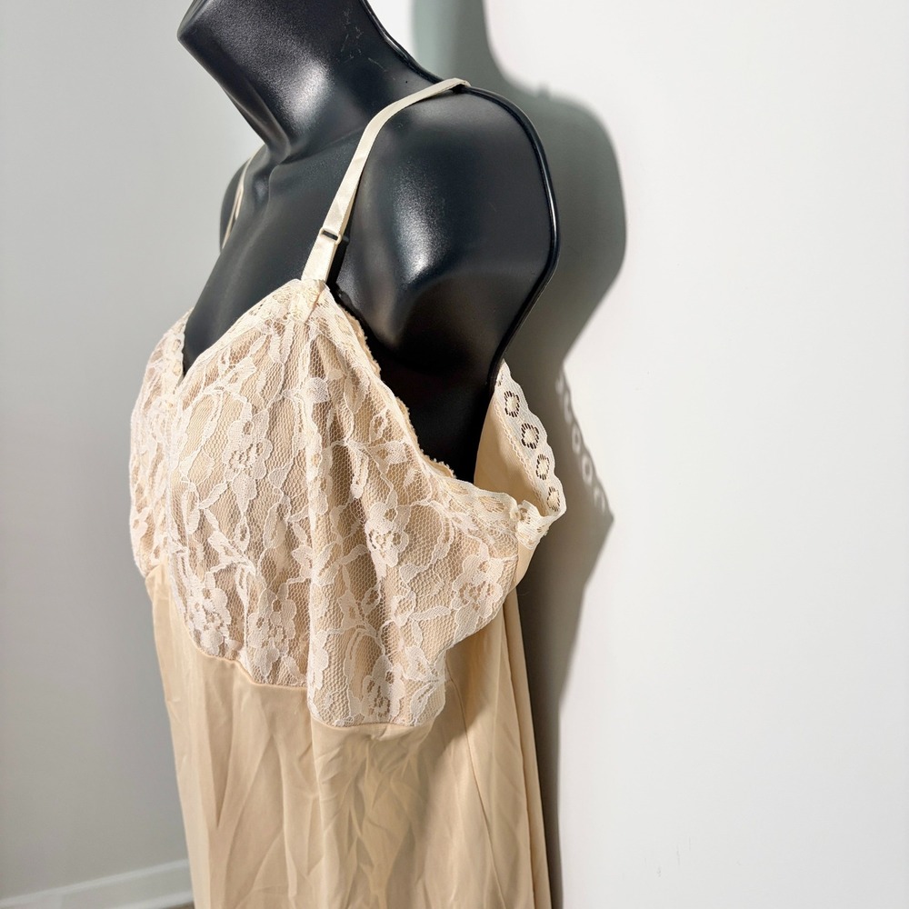 Vintage Full Slip Lace Trim Bodice Lingerie Neutral Bridal Pinup Feminine Retro - Picture 4 of 10